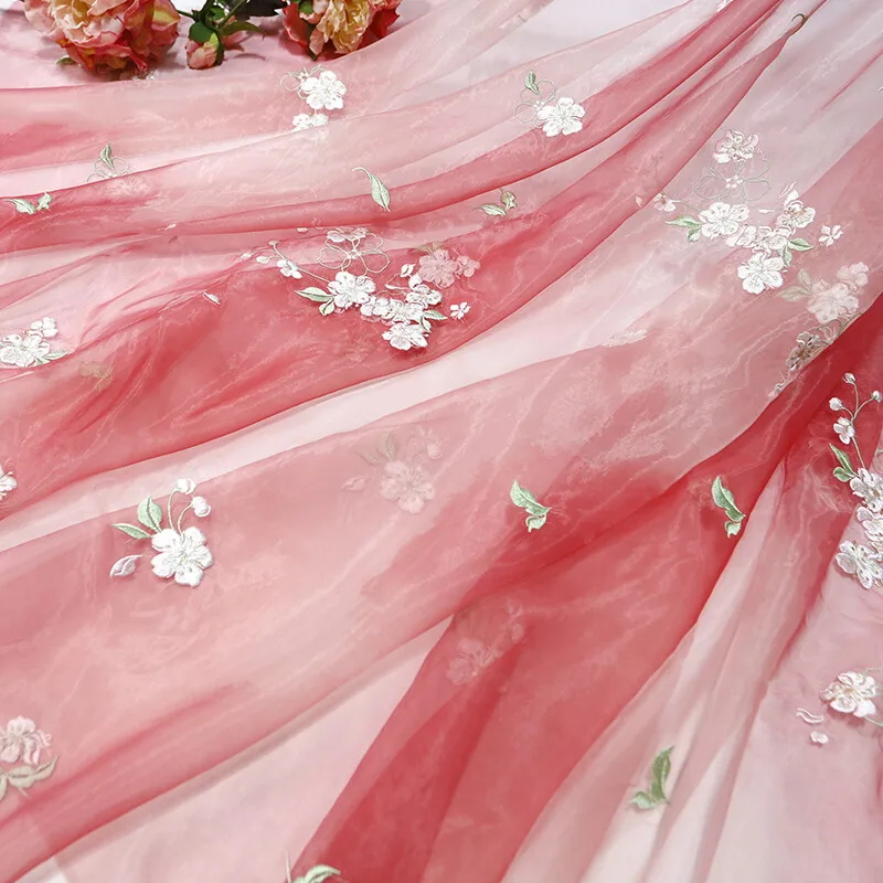 Sewing Batik Fabric - ผ้าชีฟองปักลายดอกแพร์ 1 เมตร สำหรับงาน DIY ชุดฮั่นฝูจีน